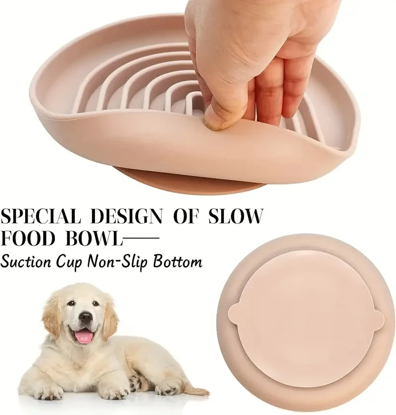 Slow Feeder Dog Bowl Round Silicone Anti-choking  FoodAnd Water Bowl With Non-slip Suction Cups cat Slow FeedingDish Bowl