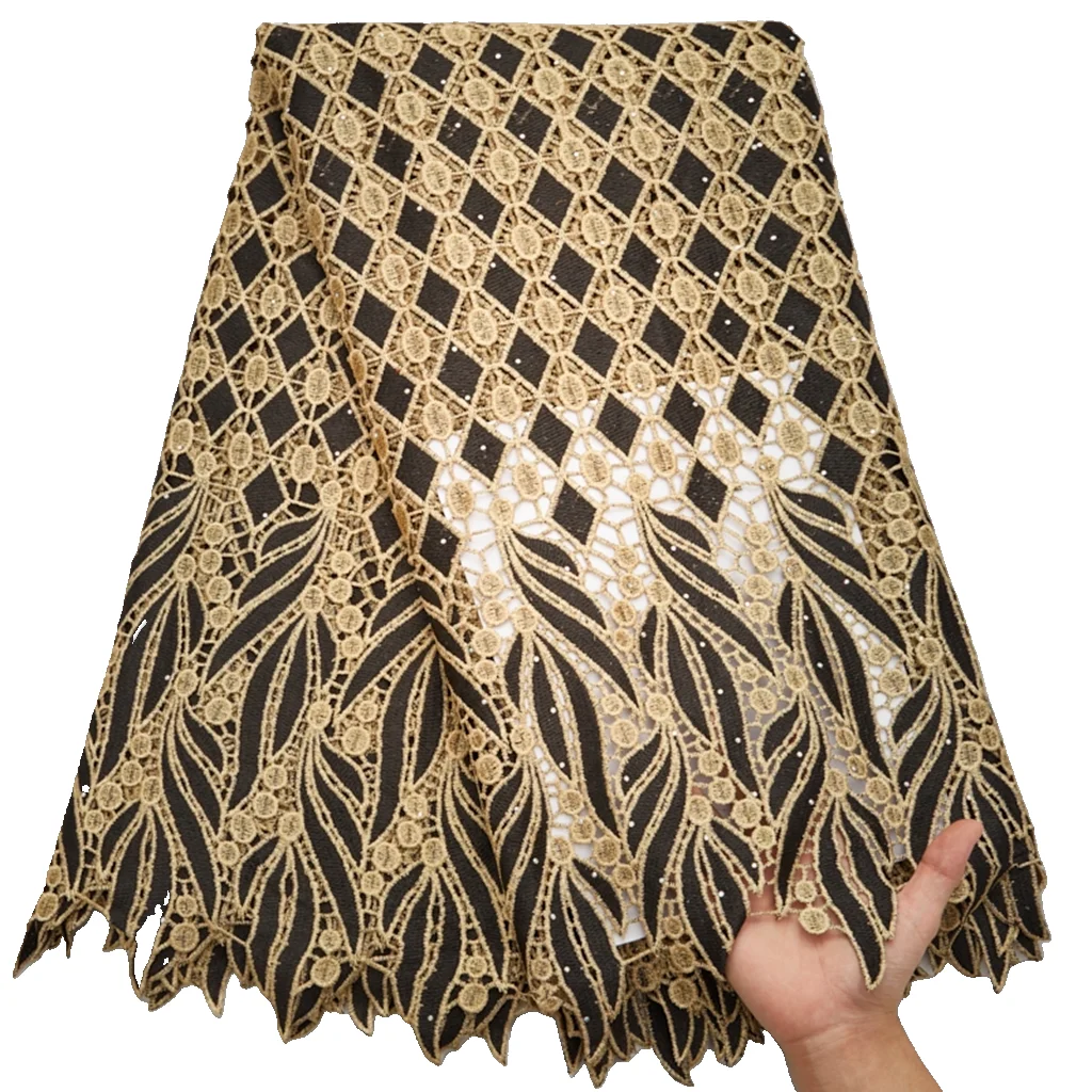 

SJD LACE African Guipure Cord Lace Fabrics 2025 New Arrival Nigerian Stones Water Soluble for Sewing Women Party DIY Dress A2547