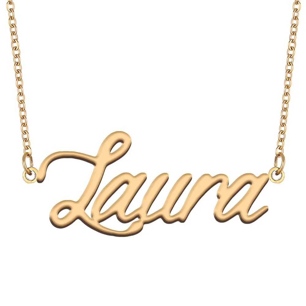 

Laura Name Necklace for Women Stainless Steel Jewelry Gold Color Nameplate Pendant Collares Para Mujer Letters Choker