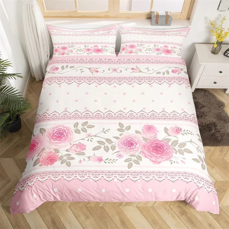 Floral Duvet Cover King Queen Exotic Flowers Bedding Set Romantic Theme Comforter Cover Microfiber Plants Leaves Bedspread Cover