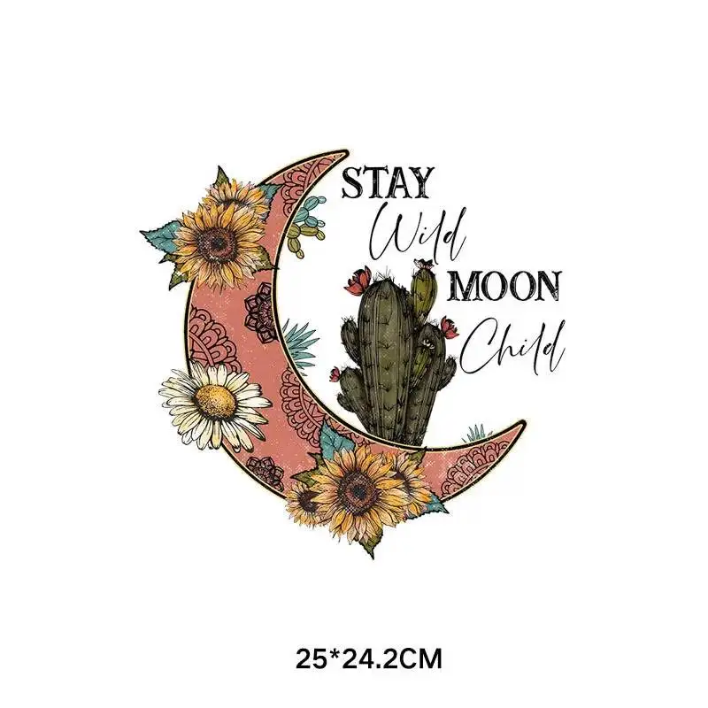 Butterfly Skeleton Flower Cactus Moon Heat Transfer Sticker Washable Stickers Clothing Iron On  DIY Sweater Jacket T-shirt Decor