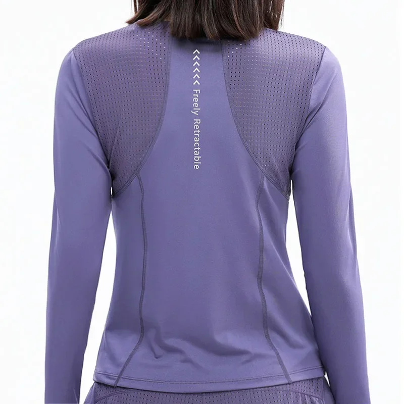 PofyBofy Cool Dry Fit Mesh Reflective Back Long Sleeve Stretchy Slim Fit Women Shirts Workout Yoga Gym Tops Athletic Sport Shirt