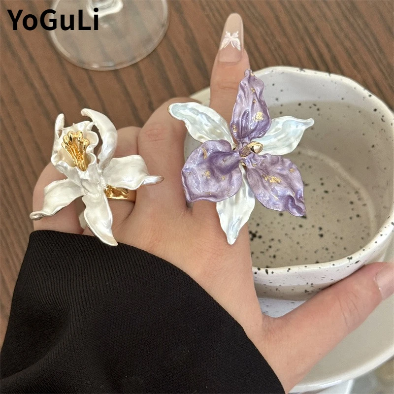 

Trendy Jewelry Vintage Temperament Exaggerative Metal Coating Flower Open Rings For Women Wedding Gifts Fashion Accessories