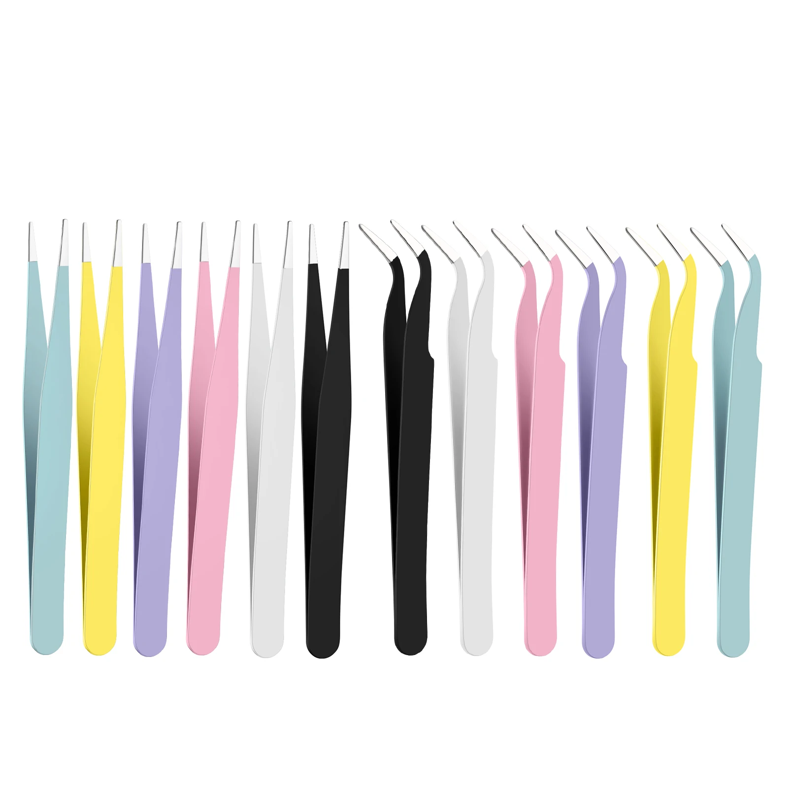 2 قطعة ملاقط دقيقة من الفولاذ المقاوم للصدأ ملاقط رأس مستقيمة ومنحنية ملونة ملاقط القصاصات وردي أخضر أرجواني أسود