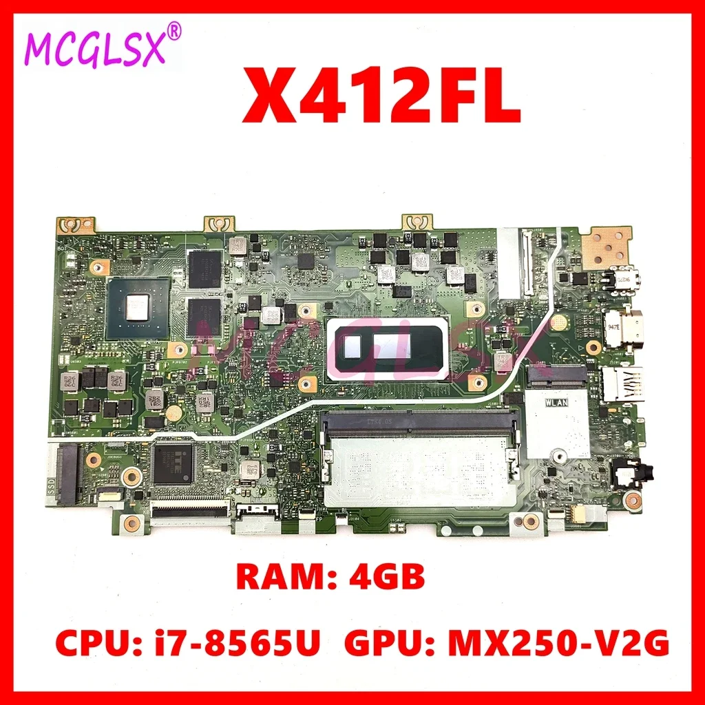 X412FL Laptop Motherboard For Asus X412FJG X412F X412FLG X412FJC V4000FL Mainboard With i3 i5 i7-8th Gen CPU MX250 GPU 4GB RAM