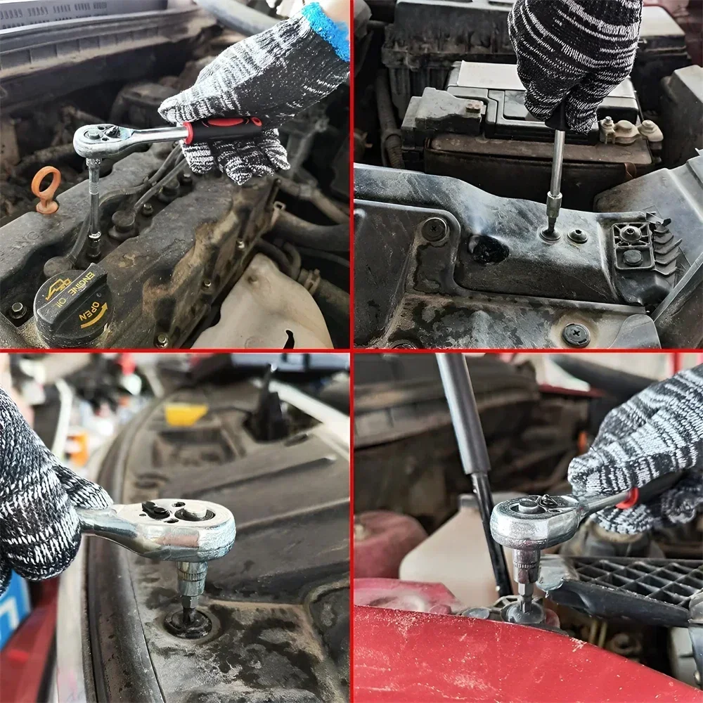 مجموعة أدوات مقابس السيارات 12 قطعة، مفتاح ربط بسقاطة سريع التحرير 1/4 مع مقابس سداسية، ملحقات صيانة إصلاح السيارات #6