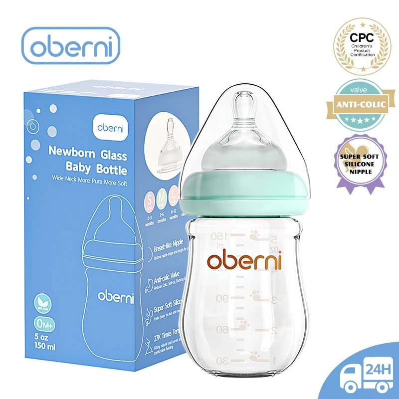 Oberni 120ml 150ml Newborn Feeding Milk Bottle Cute Anti Colic With Glass Material