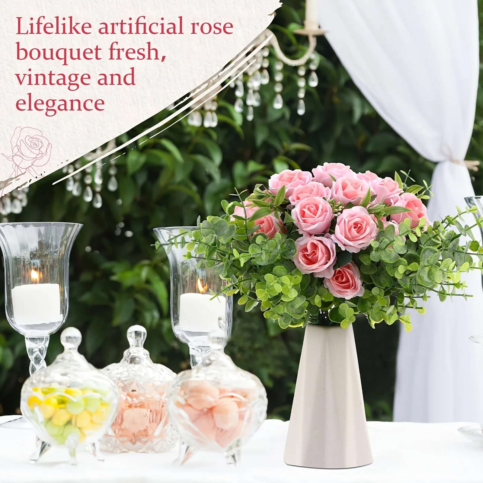 1/2 Stücke Rose Künstliche Blumen Bouquet 30 CM Seide Gefälschte Blume für Wohnkultur Hochzeit Dekoration Party Supplies Vase Ornament – Detail 6
