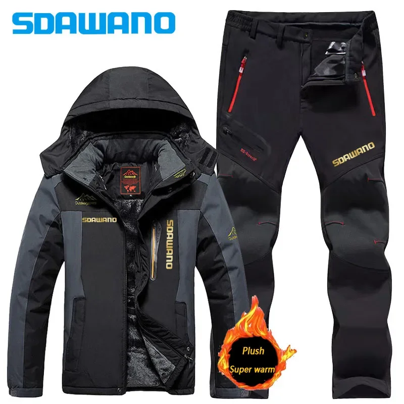 SDAWANO Winter Fishing Clothes Windproof Waterproof Plus Velvet Keep Warm Suits Men Outdoor Sport Mountaineering Fishing Jackets