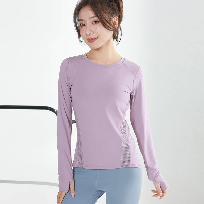 Women Sports Shirt Sexy Mesh Long Sleeves Breathable Fitness Yoga Wear Workout T-shirts Quick Drying Sportswear For Women Gym