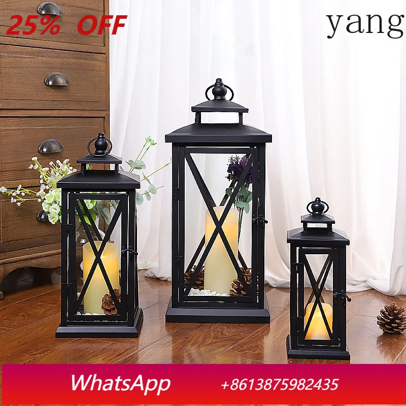 

CX simple Chinese wrought iron glass candle holder, outdoor windproof ornament