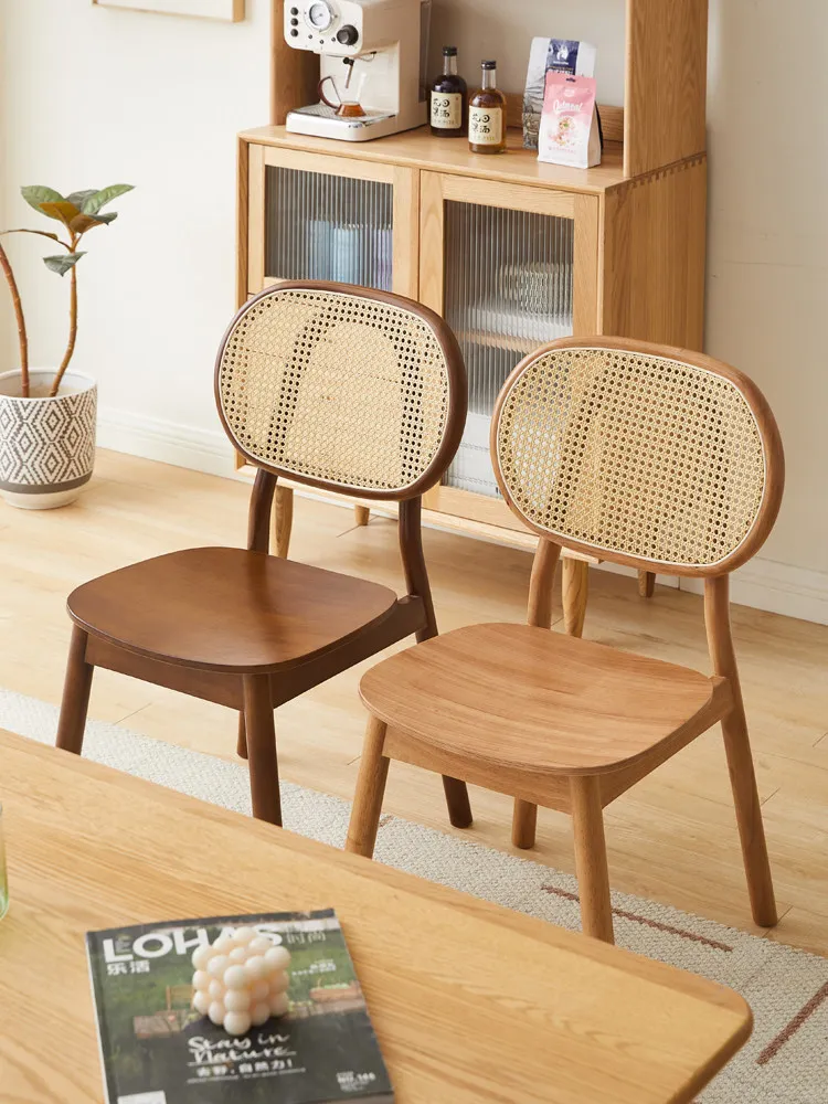 For Rattan Puff Fan Chair Household Solid Wood Dining Chair Desk Chair Japanese Restaurant Wabi Sabai Wind Homestay Rattan