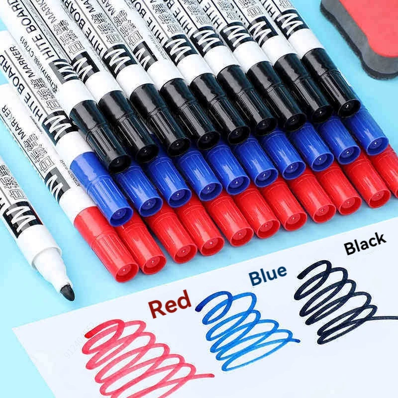 6Pcs/Set Dry Erase Whiteboard Marker Pen Blackboard Pens Thin Nib Black Blue Red Color Erasable Marker Pens