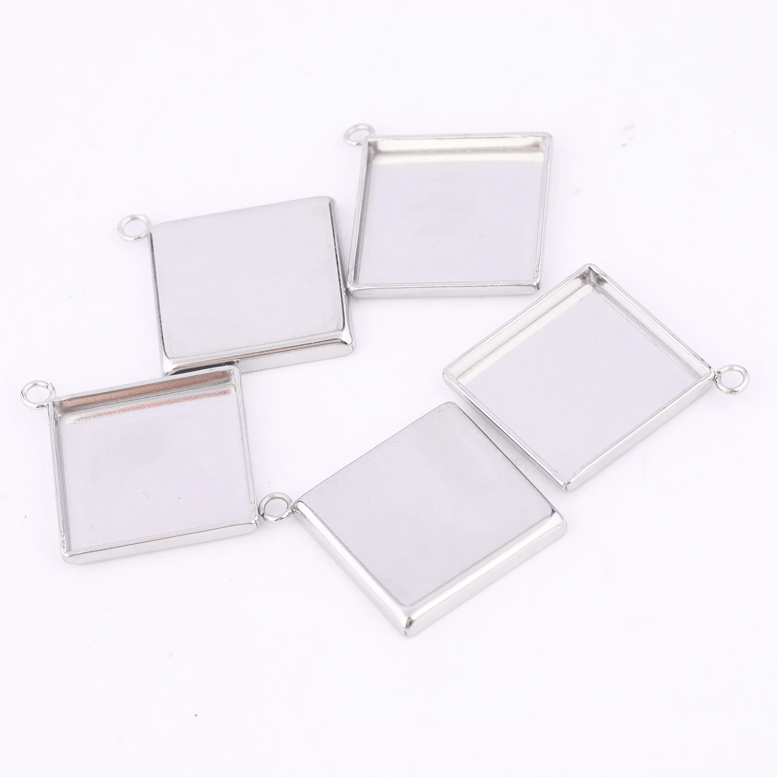 20pcs Stainless Steel Gold Plated Fit 15mm Square Cabochon Base Setting Trays Diy Bezel Pendant Blanks For Jewelry Making