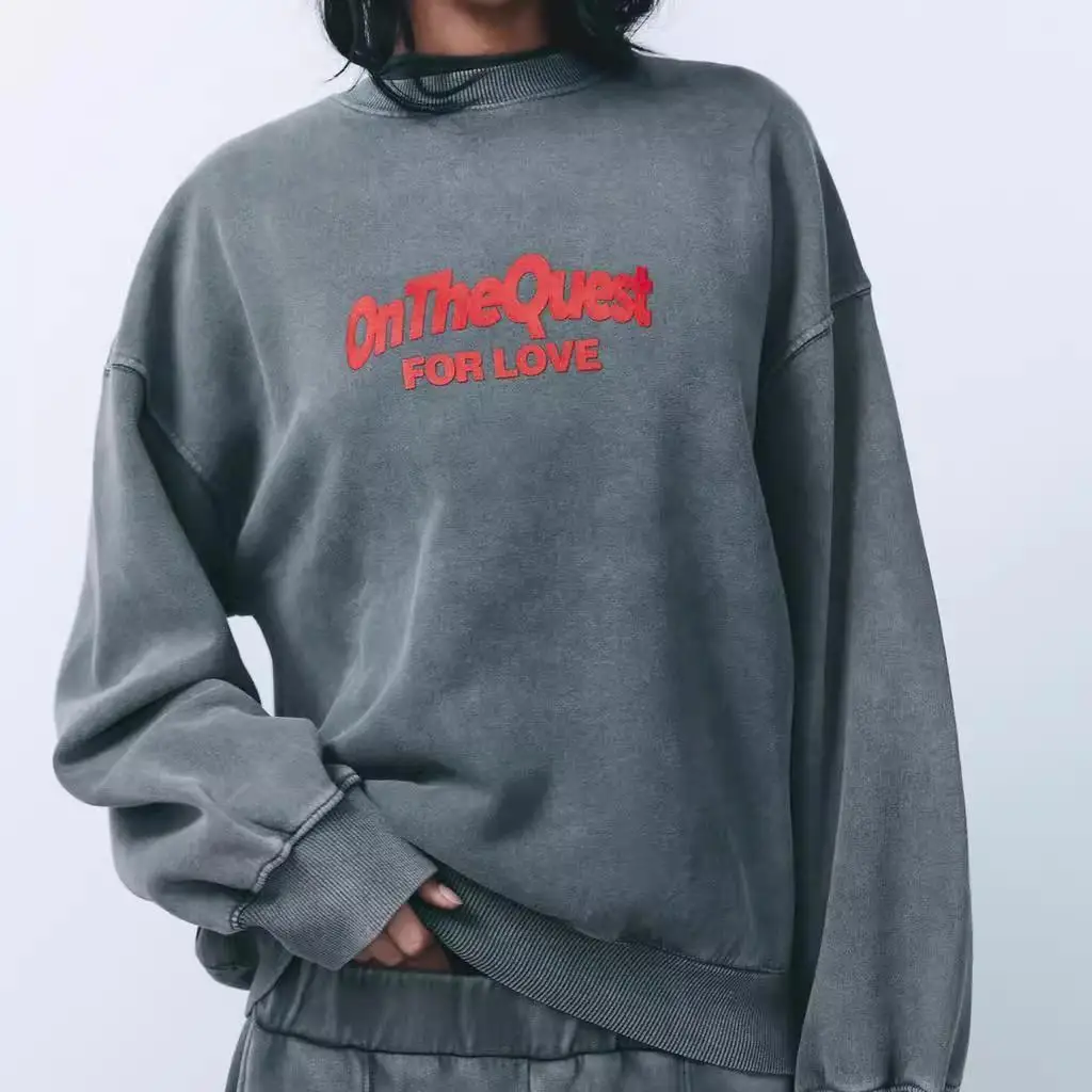 Autunno Inverno Donna rotonda Ne Long Sve Felpa Acqua Wa Effetto Cupido Stampa Casual Dolce Sle Streetwear