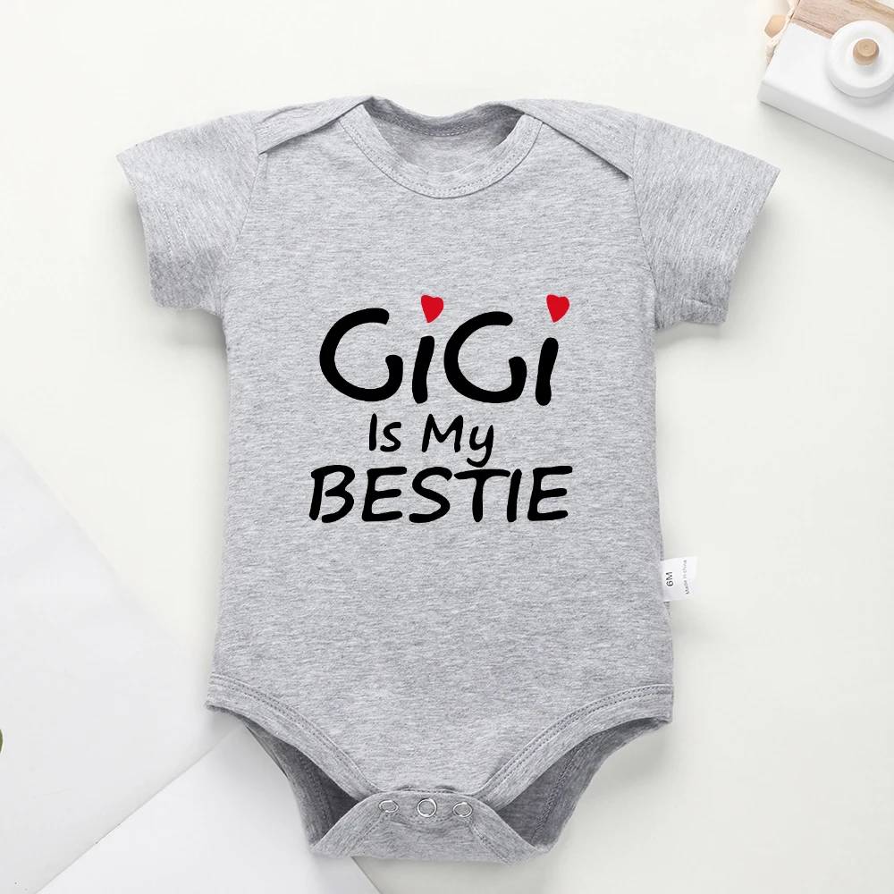 GiGi Is My Best Newborn Romper Harajuku Street Fashion Grey Clothes Baby Boys and Girls European Fashion Summer Bodysuit