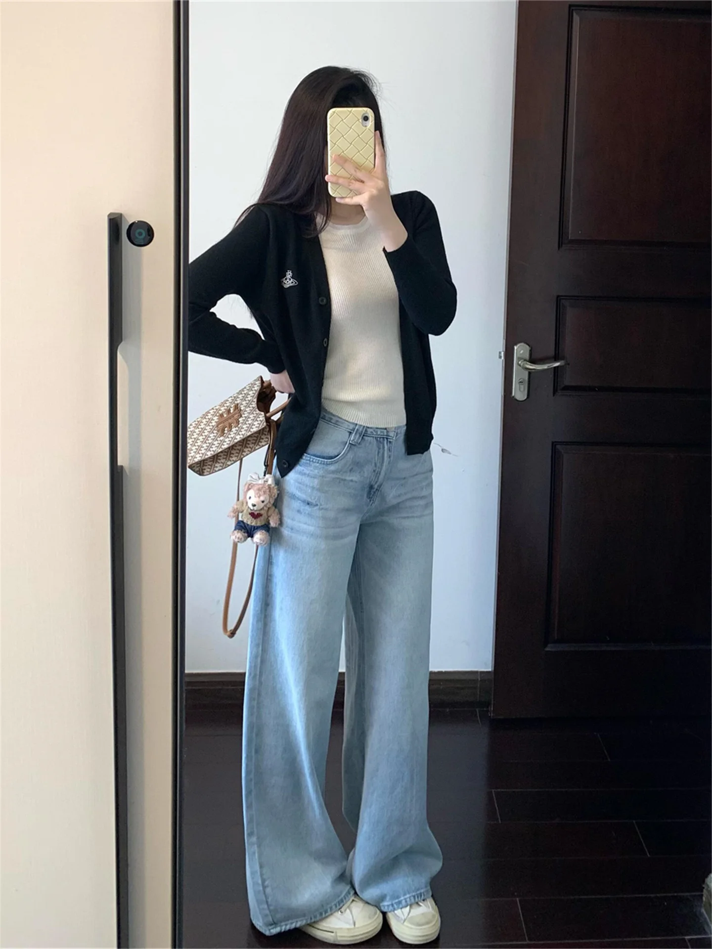 

American Retro Light Blue Straight Leg Jeans Women's Spring Summer Loose Drapey Tall Extended Straight Casual Pants