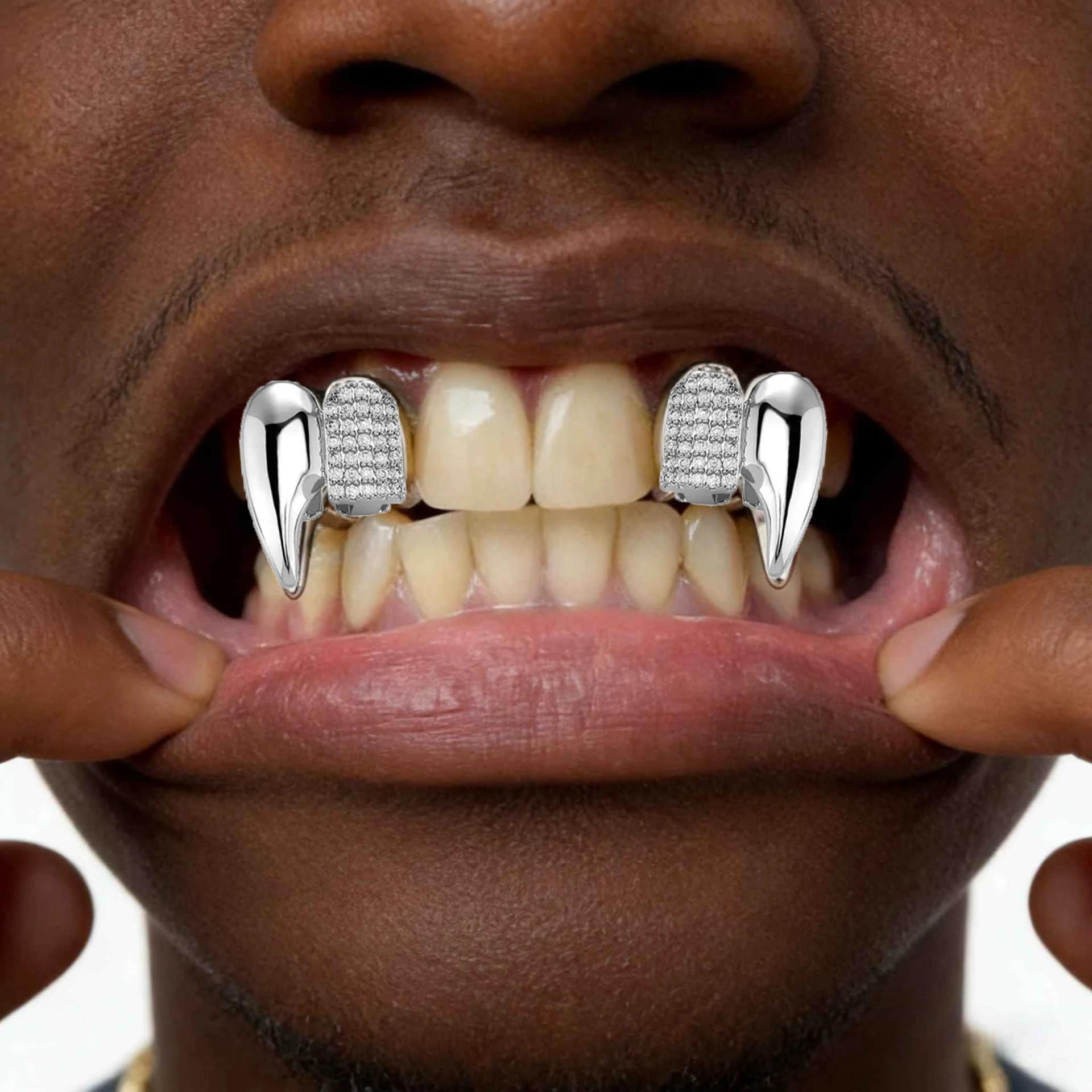 

Остроконечные зубные протезы с микроинкрустацией из циркония, гальванизированные, в стиле вампирских клыков, для хип-хопа, унисекс, для украшения зубов.