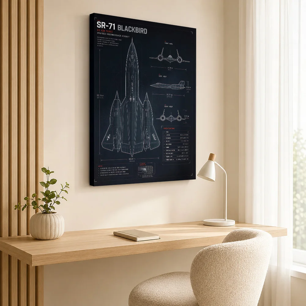 SR-71 Blackbird Technical Blueprint Canvas Poster Personalized Photo Modern Aesthetic Wall Art for Bedroom Decor Ready to Hang