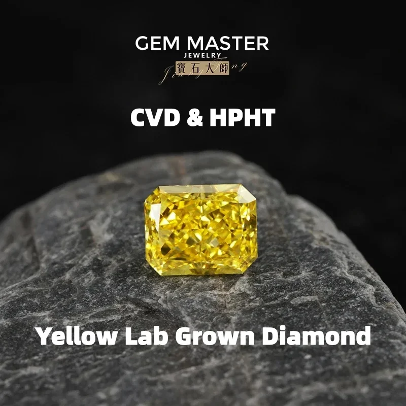 

Fancy Vivid Yellow Lab Grown Diamond Radiant Cut CVD HPHT 0.5ct 1ct Yellow Lab Diamond With IGI or GIA certificate Real Diamond