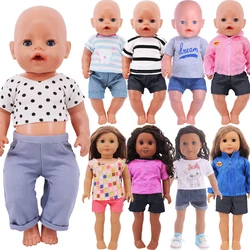 Conjunto de ropa para muñeca americana, Set de 2 piezas de manga corta y pantalones de 43Cm para bebé recién nacido y niña de 18 pulgadas, camiseta y pantalones vaqueros de nuestra generación