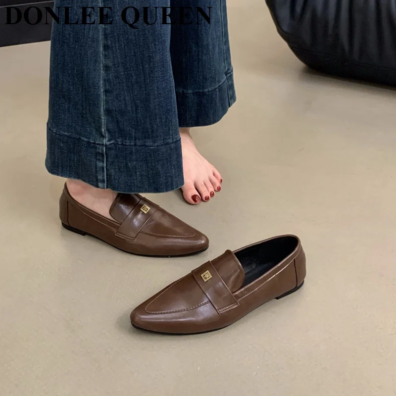 2024 Spring Women Pointed Toes Loafer Fashion Shallow Slip On Ladies Casual Soft Sole Flats Shoes Women Steet Style Shoes  Mujer