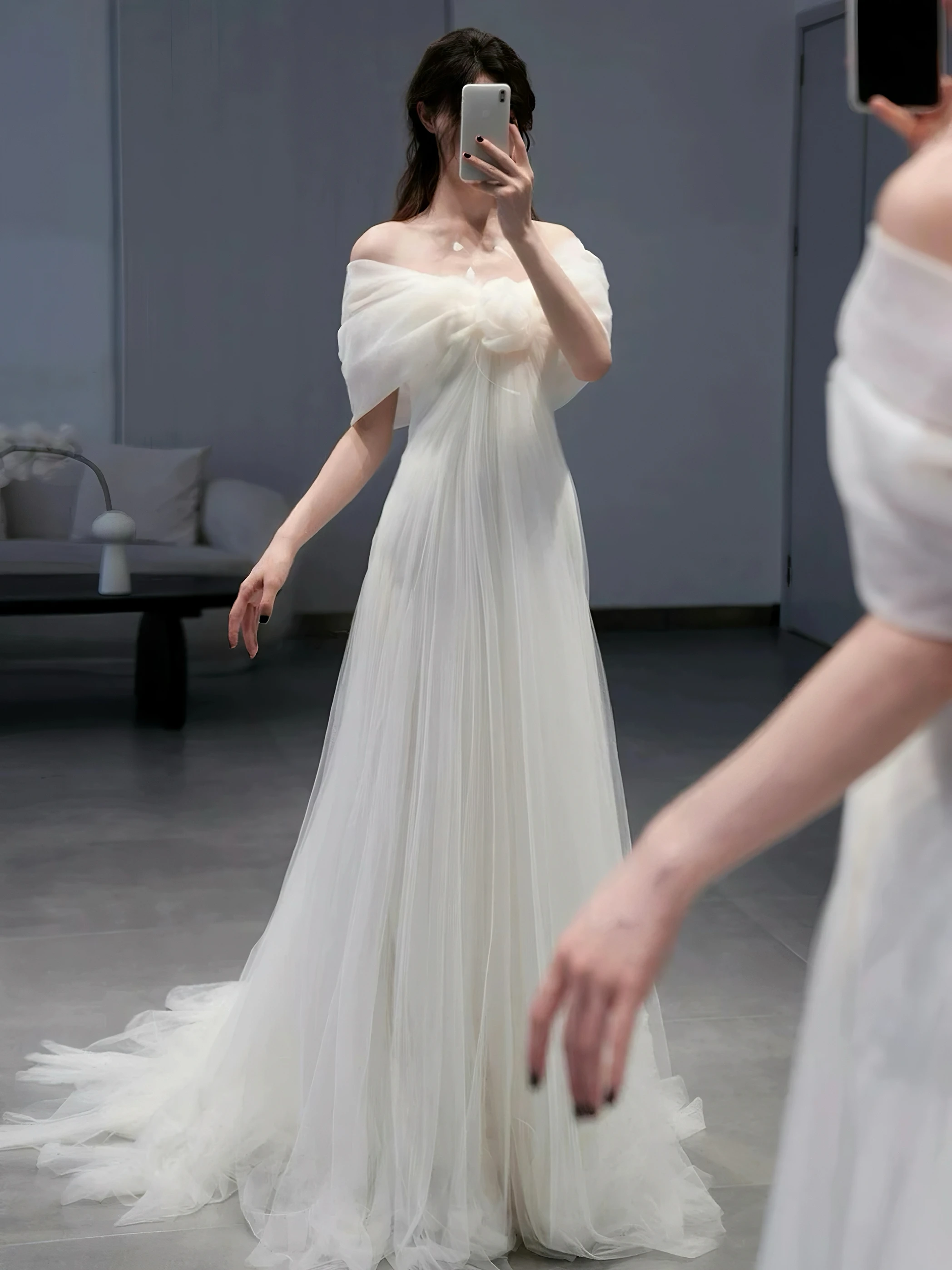

plus Size One Shoulder Lightweight Wedding Dress Floral Vintage Gown for Bride Travel Photography Morning Robe Super Fairy Tale