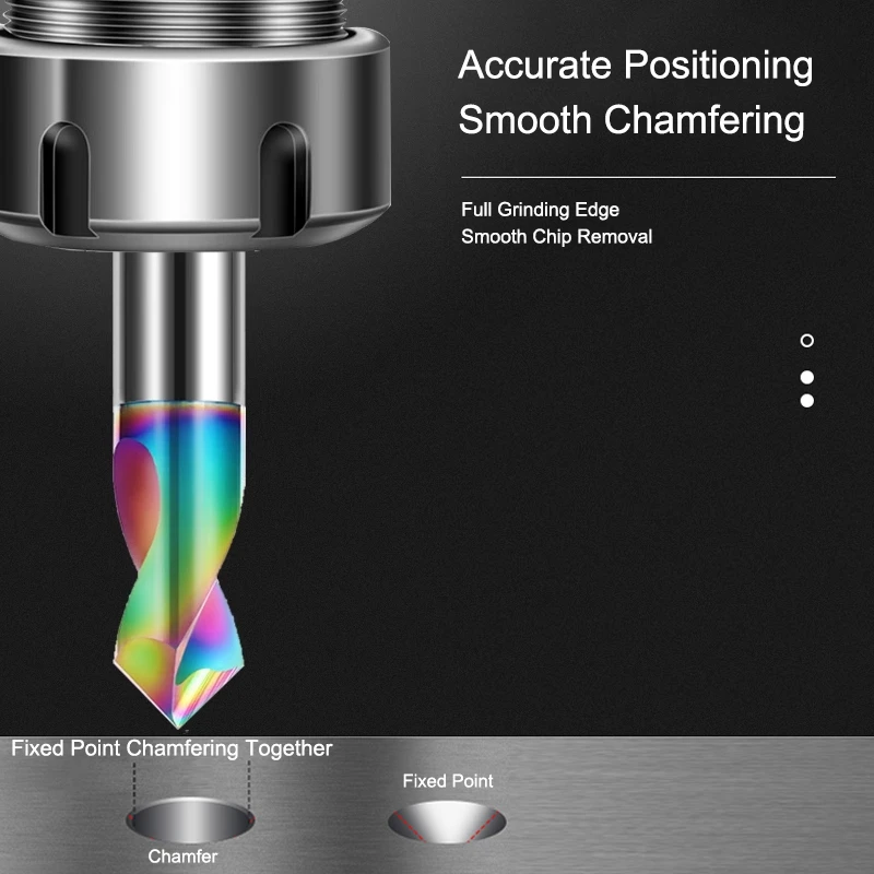 AZZKOR-broca de centrado de chaflán de revestimiento colorido de carburo de acero de tungsteno de 2 cuchillas HRC60 para centro de mecanizado CNC, broca de 60 °, 90 ° y 120 °
