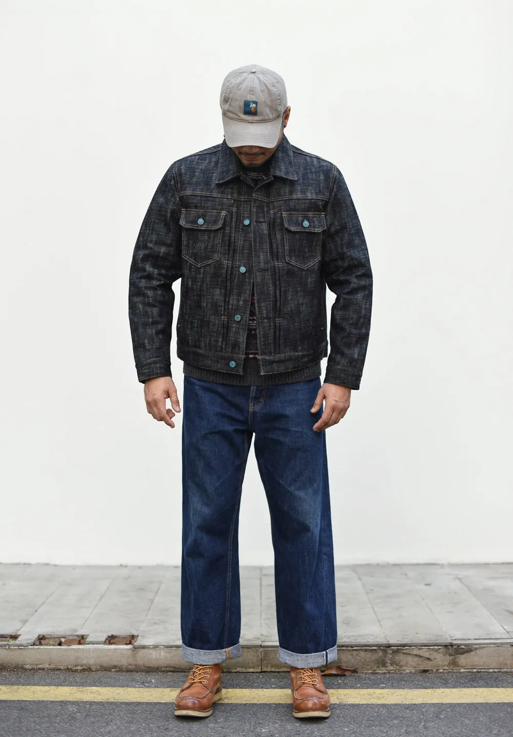 Sauce Zhan Men's Denim Jacket 20oz Heavyweight Selvedge Denim Slub Yarn Double-Dyed Year of The Snake Edition Loose Fit