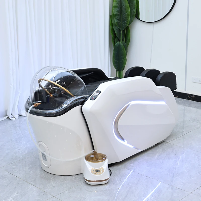 

High End Barbershop Furniture 4D Full Body Massage Shampoo Bed Luxury Electric Beauty Salon Head Spa Washing Bed with Steamer