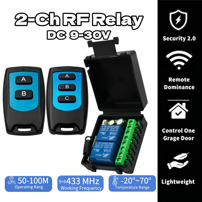433Mhz Remote Control Wireless Switch DC 12V 24V 2CH 10A Relay Receiver Motor Controller For Door Electromagnetic Lock