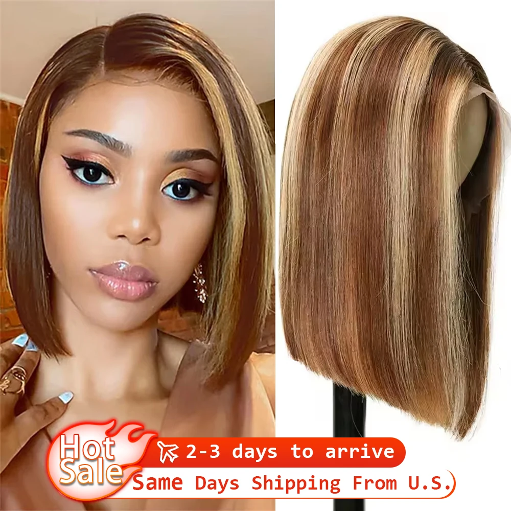 

220% 16Inch Highlight Ombre Bob Wigs 13X6 Straight Hd Lace Frontal Glueless Front Short Bob Wig Colored Human Hair Ready to Wear