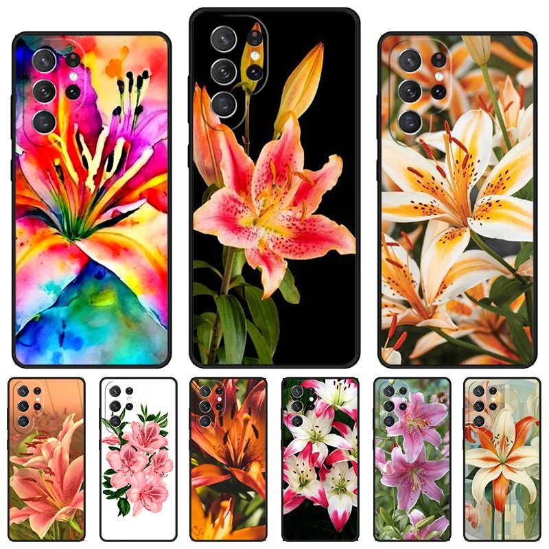 

Colorful Flower Lily phone case For Samsung Galaxy S24 S25 S23 S22 Ultra Note 10 20 Plus S20 S21 FE Cover