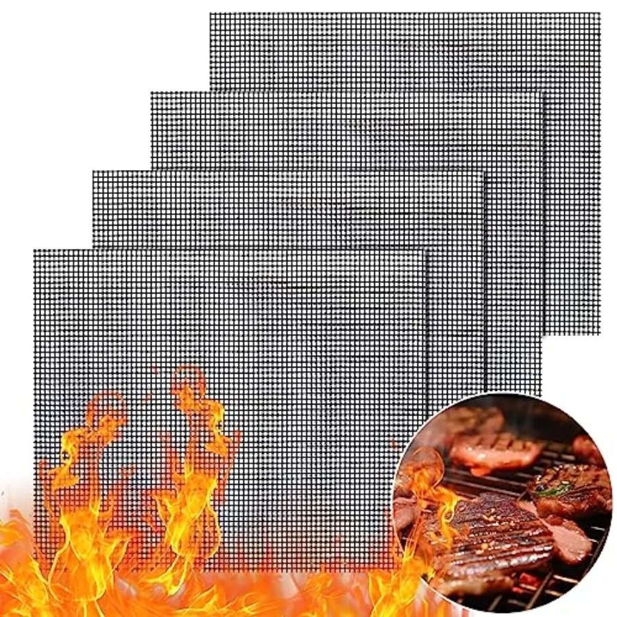 

Non-Stick BBQ Grill Mesh Mat Set of 4, Reusable BBQ Grill Accessories Grilling Mesh Sheet for Outdoor Grill Cooking Baking Barb