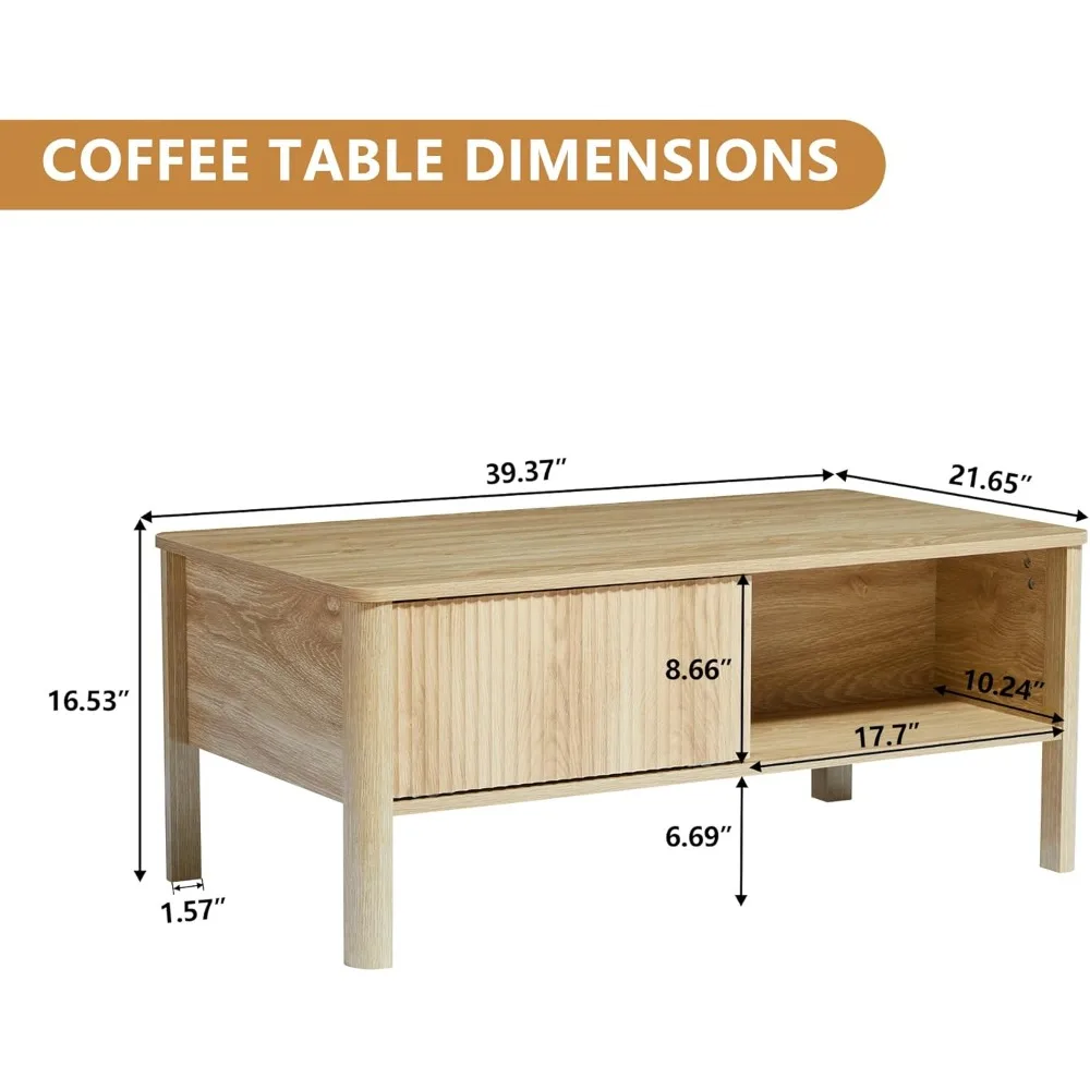 Mesa de centro de madera Rectangular moderna de mediados de siglo con estante de almacenamiento Dual, mesa de comedor para apartamento de sala de estar