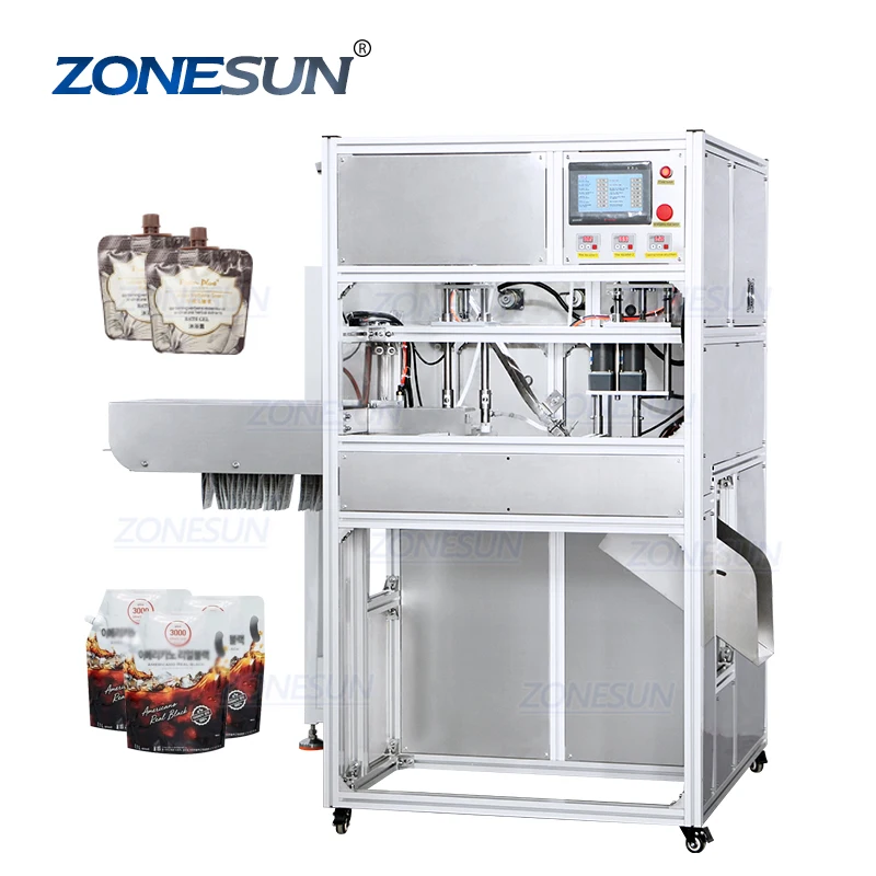 ZS-ASP2 Automatic Double Head Magnetic Pump Liquid Detergent Juice Beverage Spout Pouch Filling Capping Machine