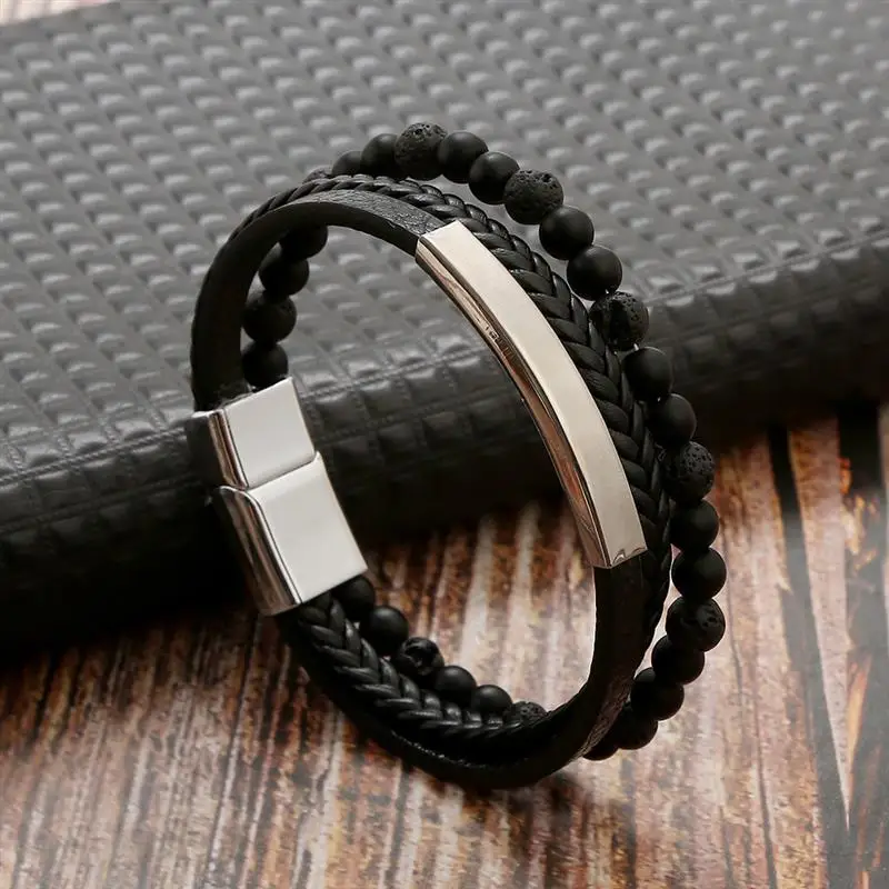 High Quality Hand-Woven Leather Bracelet 19/21/23cm Fashion Beaded Multi Layer Leather Bracelet for Men Punk Bangle Jewelry Gift