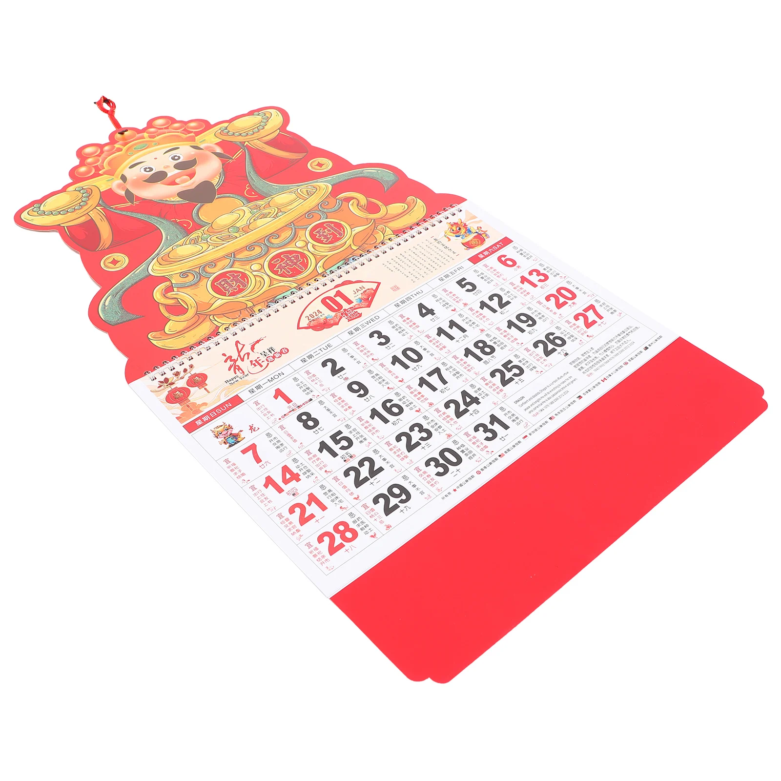 

2024 Dragon Year Lunar Calendar Traditional Red Board Hanging Monthly Planner Home Accessory Clear Printed Wall Desk Decor