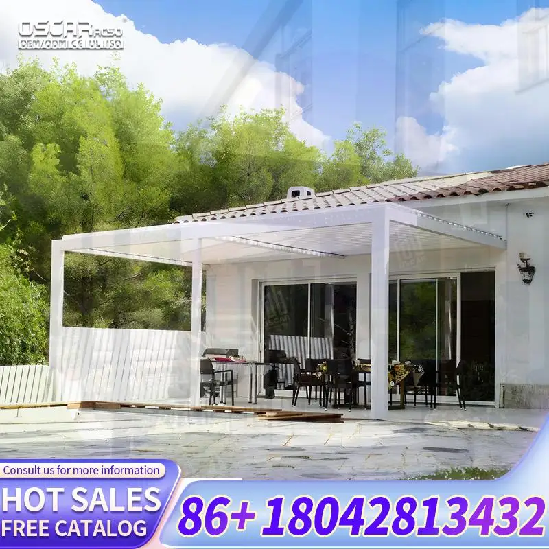 12X16 10X13 Custom Size Aluminum Alloy Louvered Pergola Roof with Fence for Existing Structure Rot Resistance Feature Outdoor Ga