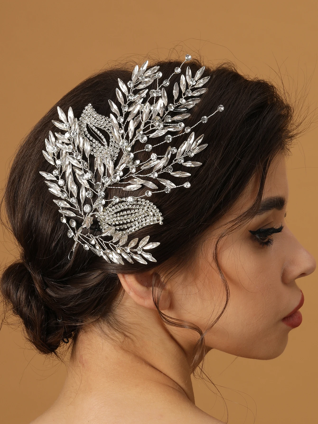 New Leaves Shape Rhinestone Hair Piece Women Pageant Wedding Accessories Bridal Headbands