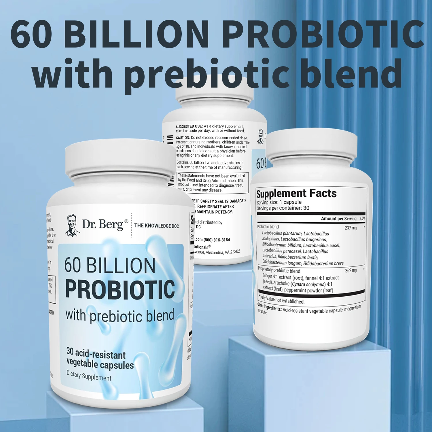 كبسولات مكملات بروبيوتيك 60 مليار من Nutritionals - صحة الجهاز الهضمي، دعم الأمعاء والمناعة، تعزز إنتاج الطاقة