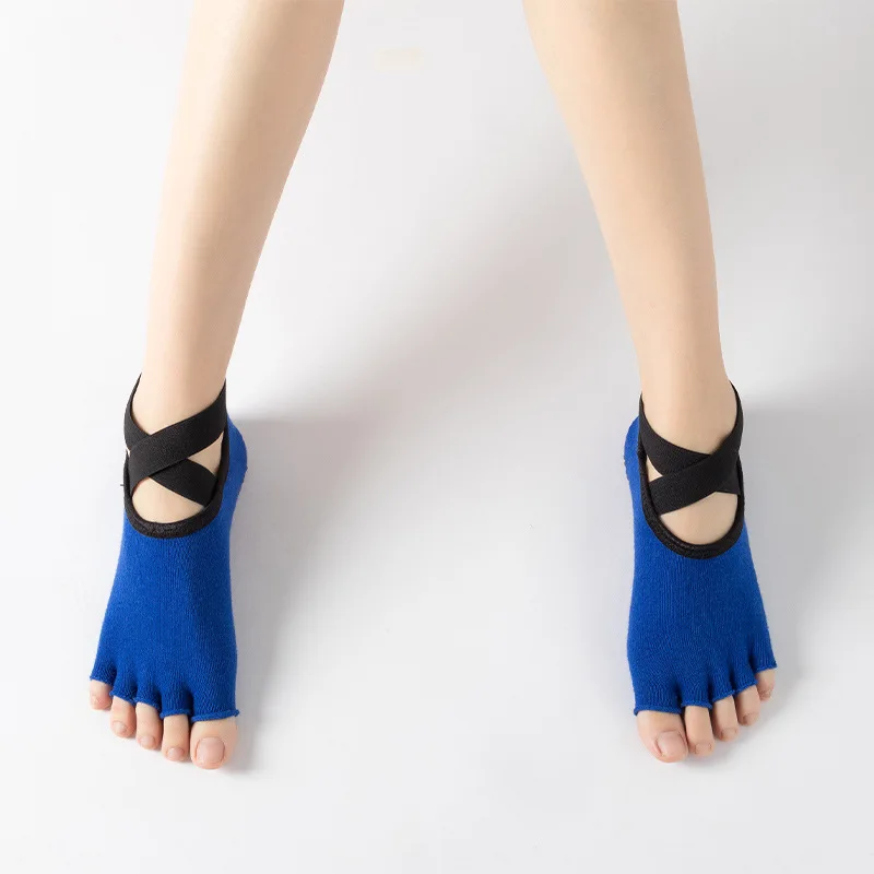 Bandage Yoga Socks for Women Pilates Ballet Dance Cotton Non-Slip Sports Gym Fitness Workout Half Toes Grips Socks