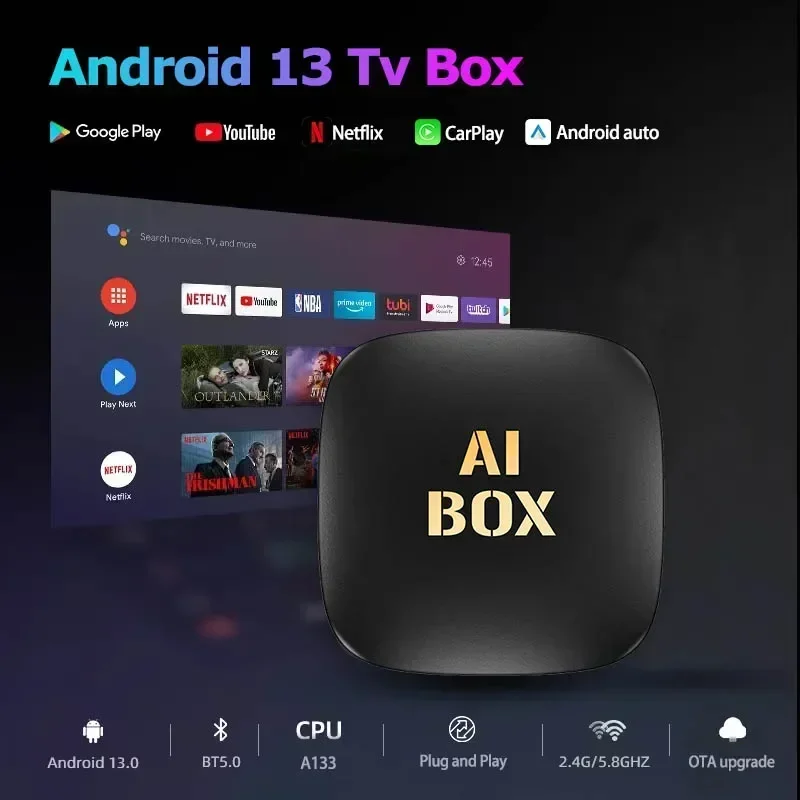 

Автомобильный видеоадаптер CarPlay Ai Box Android13, проводной к беспроводному адаптеру CarPlay Android Auto для Netflix для YouTube, встроенный игровой магазин