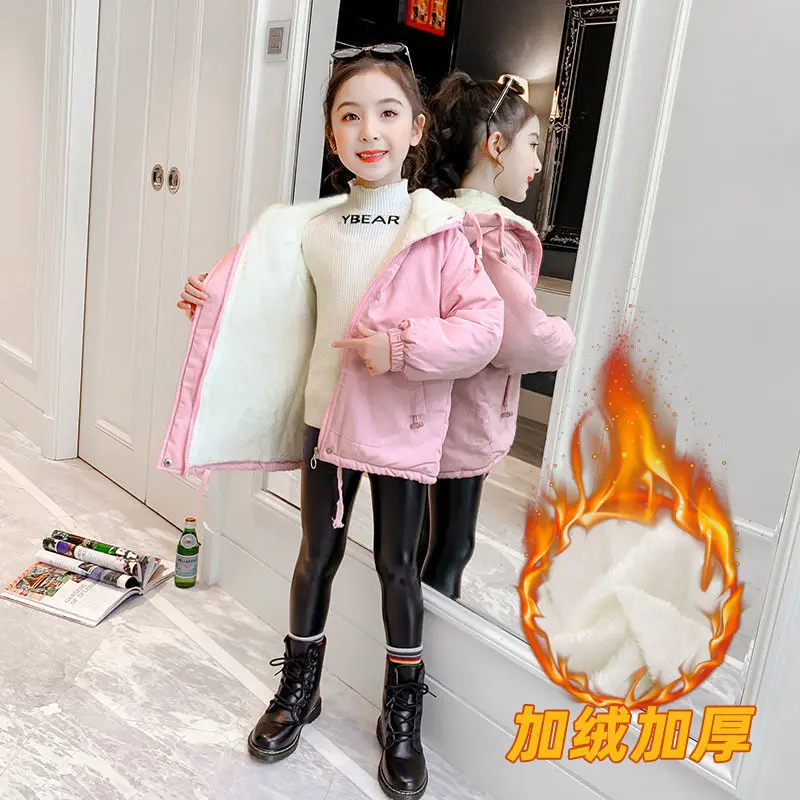 

Girls Fur Coat Jacket Cotton Outwear Overcoat 2022 Graceful Warm Thicken Plus Velvet Winter Autumn School Gift Children's Clothi