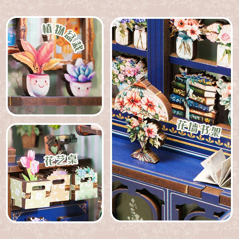 DIY Holz Love Flower Casa Puppenhäuser Miniaturmodellbausätze Puppenhaus mit Möbeln 3D-Puzzle für Freunde Geburtstagsgeschenke
