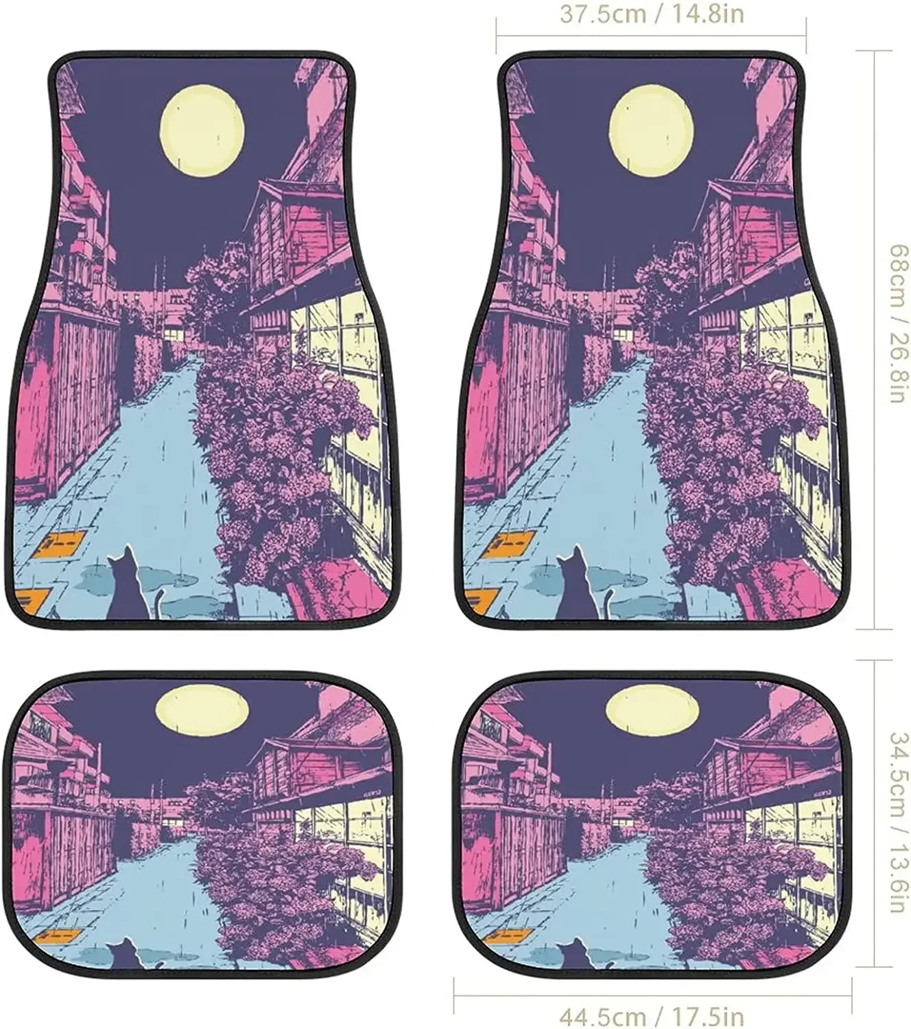 Kawaii Cat Vaporwave Japan Car Mats Universal Drive Seat Carpet Vehicle Interior Protector Mats Funny Designs All-Weather Mats F