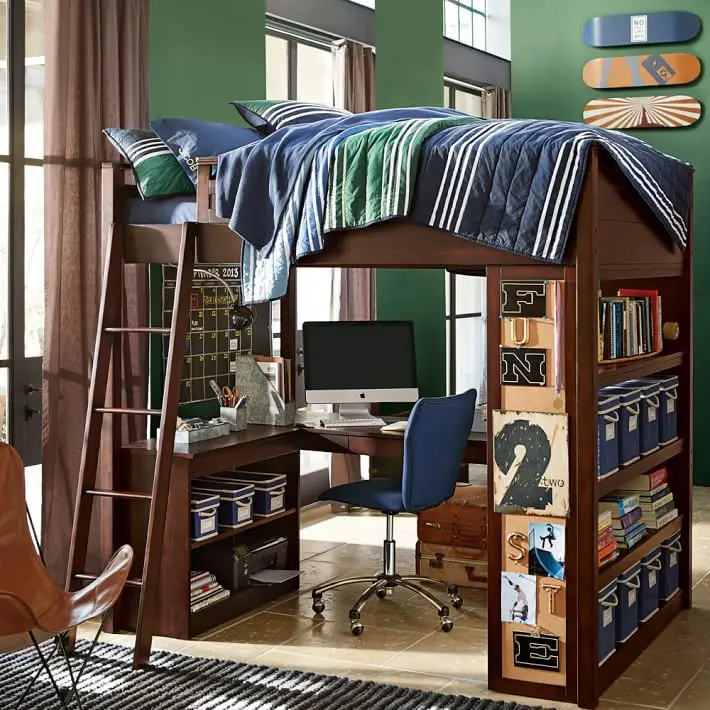 Solid wood elevated bunk bed high and low bed small apartment multi-functional integration