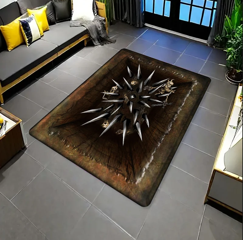 3D Spiked Abyss Illusion Rug - Bloody Trap Design NonSlip for Gaming Room Kitchen Entrance  Living Room Decor & Prank Gift