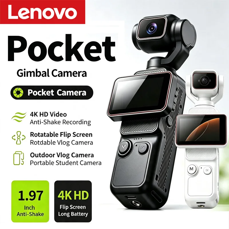 Image of Lenovo 4K Handheld-Taschenkamera mit HD-Drehbildschirm, Bildstabilisierung, Foto- und Videoaufnahme, WLAN-Übertragung
