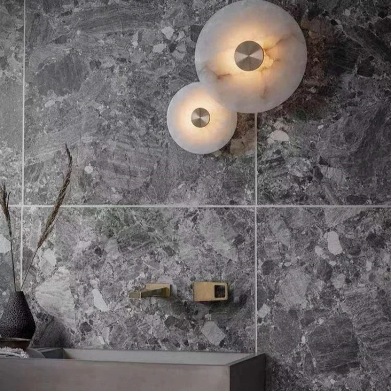 Luxury Spanish Natural Marble Wall Lamp Living Room TV Background Wall All Copper Bedroom Bedside Led Light Home Decor Lighting
